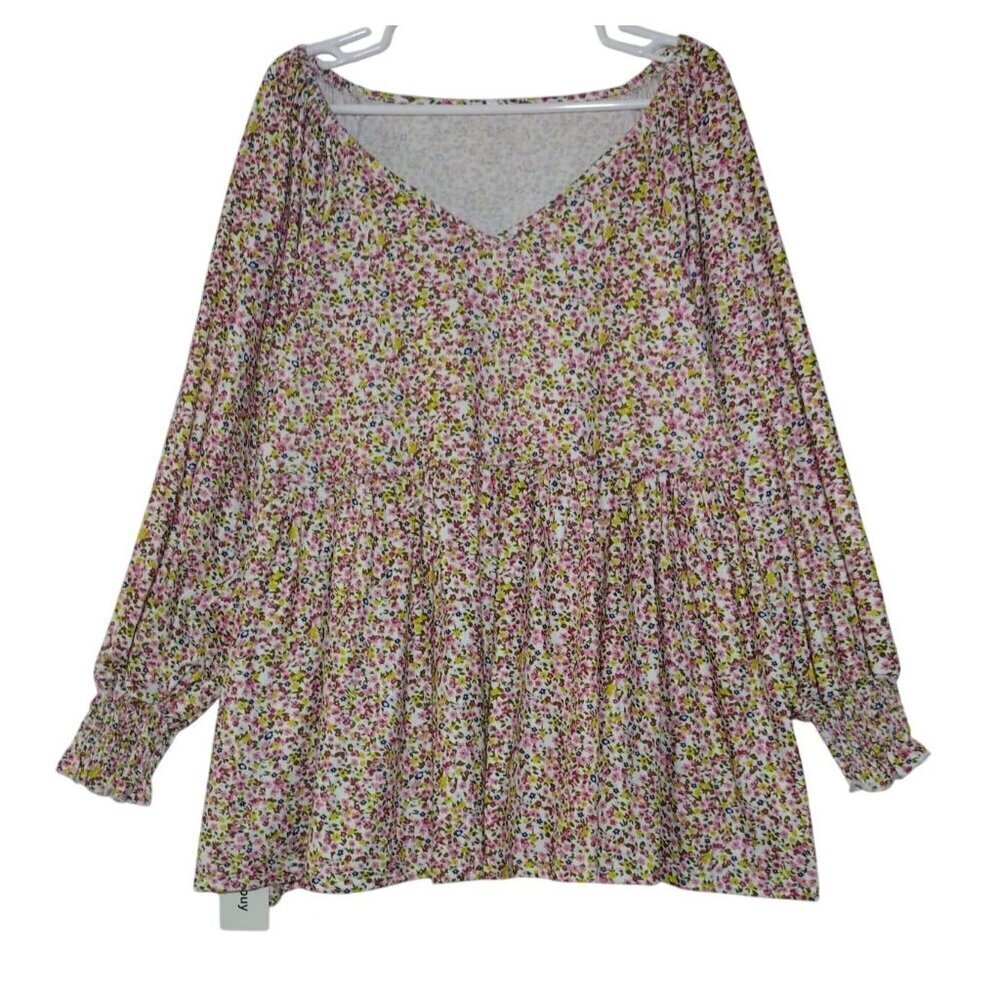 Women's Bohemian Floral Print Long Sleeve Blouse Tops 2XL NWT.